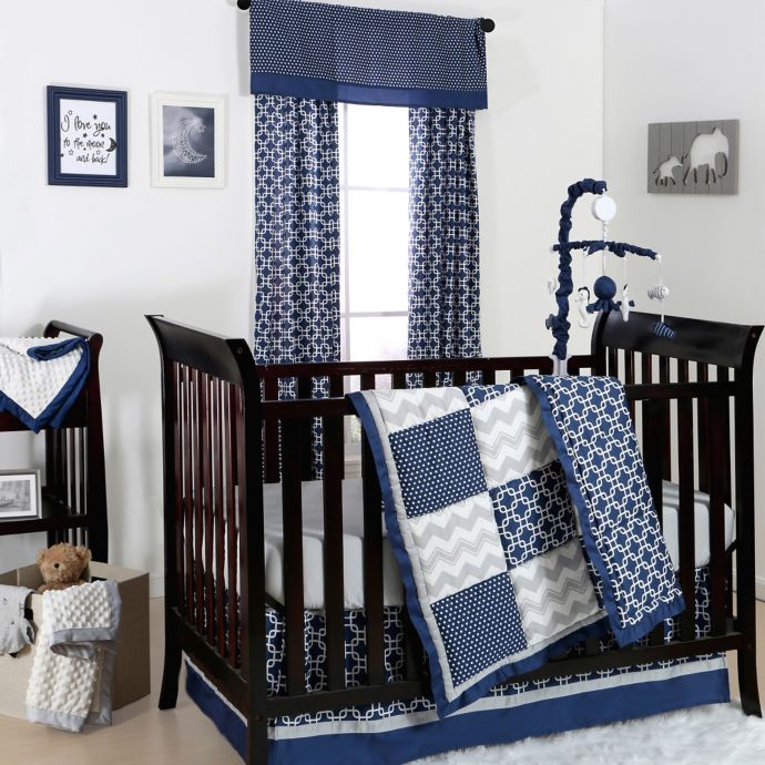 The Peanutshell Geometry Patch 4 Piece Crib Bedding Set In Navy