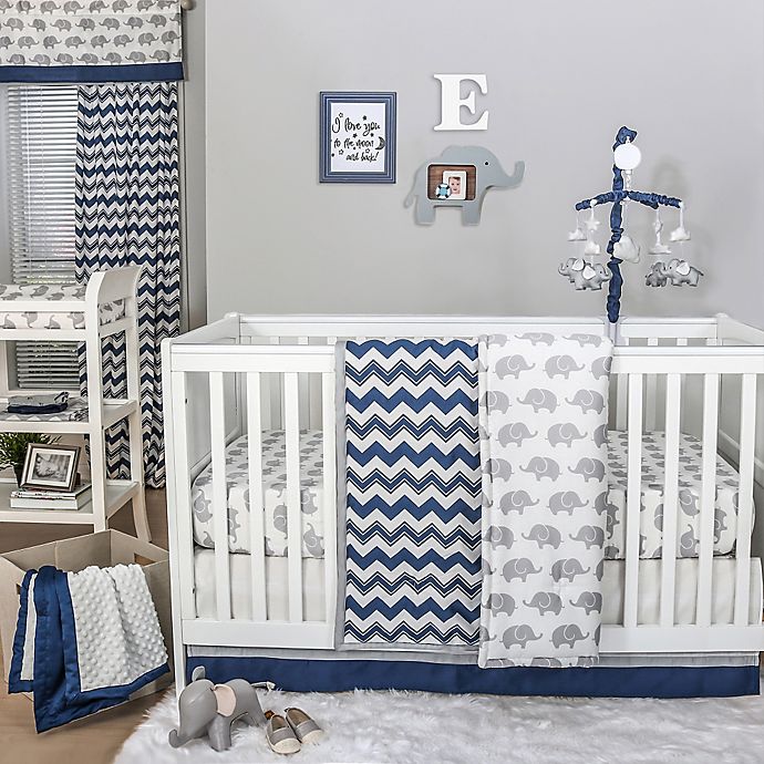Alternate image 1 for The Peanutshell™  Chevron Crib Bedding Collection in Navy/Grey