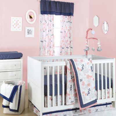 navy and coral nursery bedding