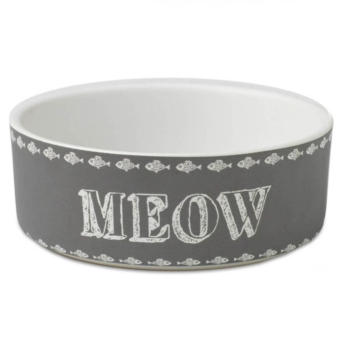 Chalk It Up 2 Cup Meow Cat Bowl In Dark Grey Bed Bath Beyond