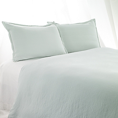 Aura Solid Linen Cotton Queen Duvet Cover in Ice Blue. View a larger version of this product image.