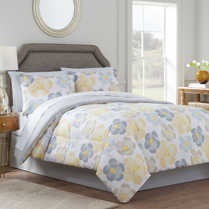 Antonia Reversible Comforter Set in Yellow/Grey | Bed Bath ...