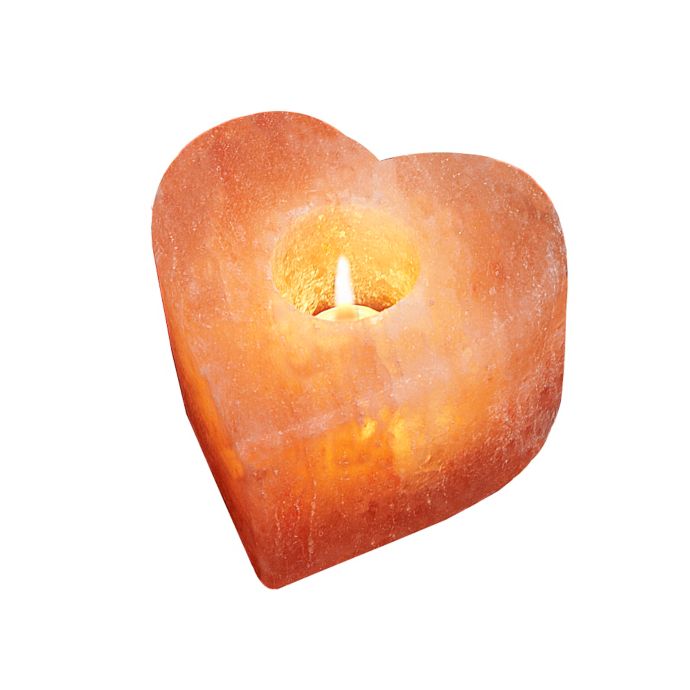 Himalayan Ionic Salt Crystal Heart Tea Light Candle Holder in Coral
