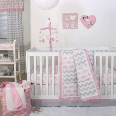 pink and grey crib set