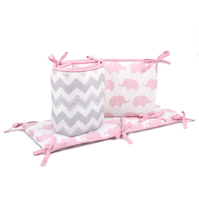 The Peanutshell™ Chevron Elephant Crib Bumper in Pink/Grey ...