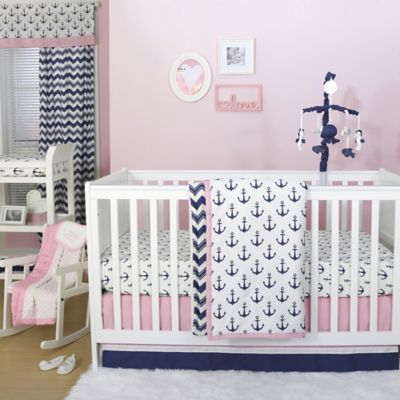 navy and pink crib sheet