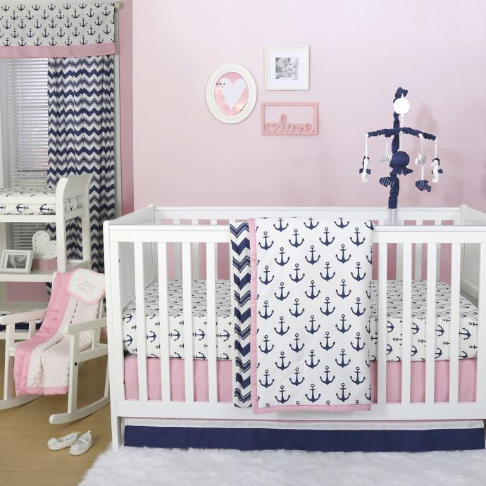 The Peanutshell Anchor Crib Bedding Collection In Navy Pink Bed Bath Beyond