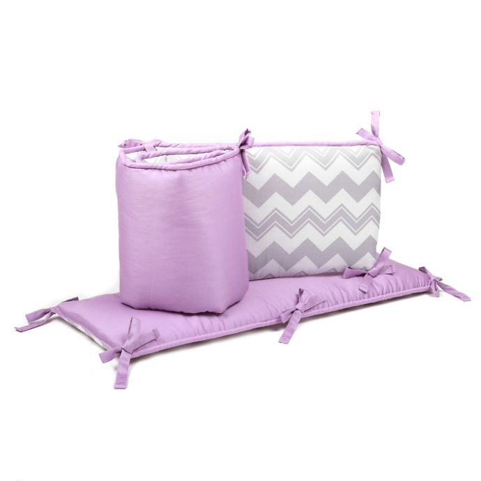 The Peanutshell Chevron 4 Piece Crib Bumper Set In Purple Grey