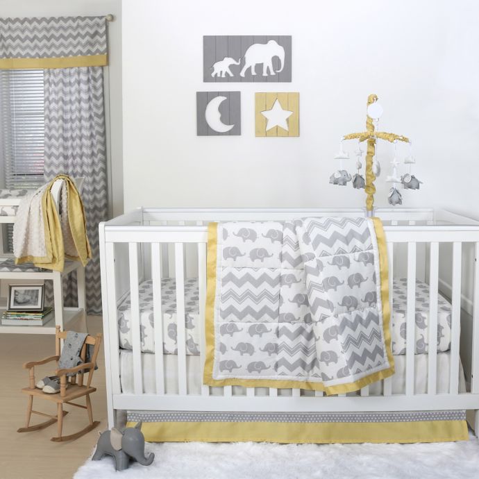 The Peanutshell Elephant 4 Piece Crib Set In Yellow Grey Buybuy