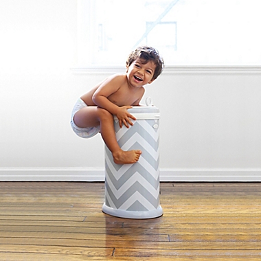Ubbi&reg; Diaper Pail in Grey Chevron. View a larger version of this product image.