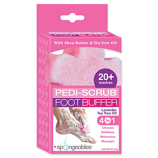 Alternate image 1 for Spongeables™ Pedi-Scrub™ 2 oz. Foot Buffer with Lavender-Tea Tree Oil Aromatherapy