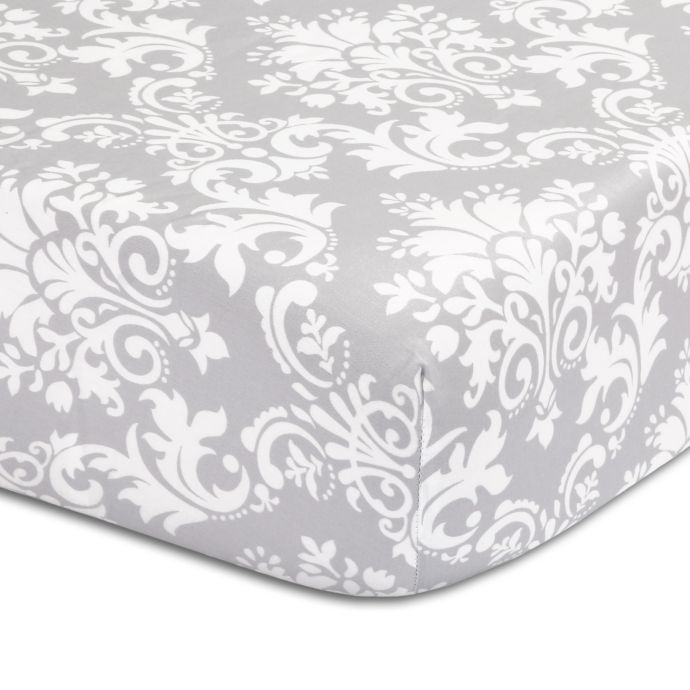 The Peanut Shell Damask Fitted Crib Sheet In Grey Bed Bath Beyond