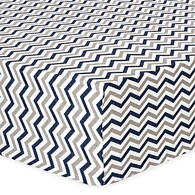 Trend Lab&reg; Chevron Flannel Fitted Crib Sheet in Navy and Grey. View a larger version of this product image.