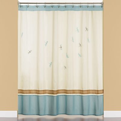 blue and tan shower curtain