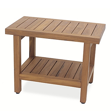Teak Wood Oversized Shower Bench with Shelf. View a larger version of this product image.