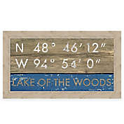 Retro Style "Lake of the Woods" Map Coordinates 28-Inch x 16-Inch Framed Sign