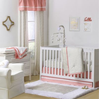 coral and grey crib bedding