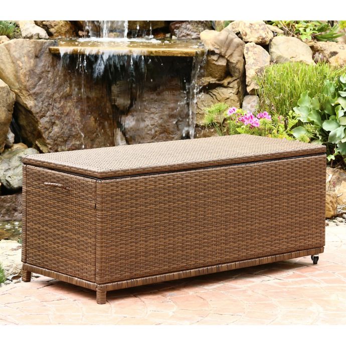 Abbyson Living® Palermo Outdoor Wicker Storage Ottoman in Brown | Bed