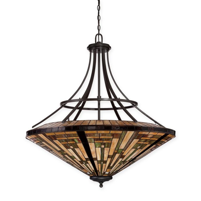 Quoizel® Stephen 8Light CeilingMount Fixture in Vintage Bronze with Tiffany Shade Bed Bath