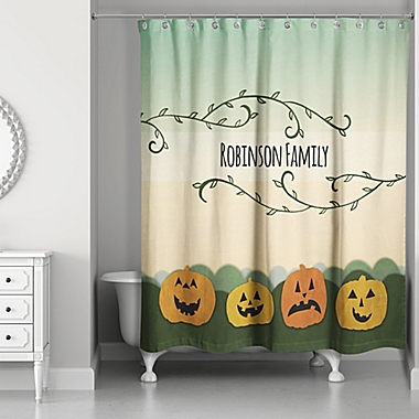 Pumpkin Patch Friends Shower Curtain in Green/Orange. View a larger version of this product image.