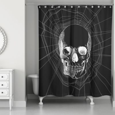 Webbed Skull Shower Curtain in Black/White