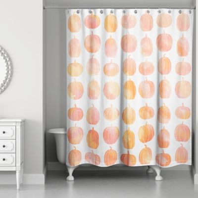 orange and white shower curtain