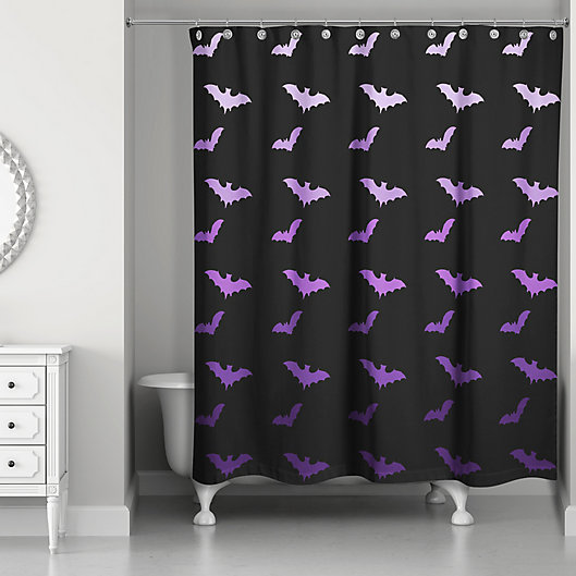 Bats Shower Curtain In Purple Black, Black And Purple Bedroom Curtains