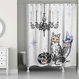 Watercolored Festive Animals Shower Curtain in White/Black