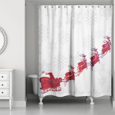 red and white shower curtain