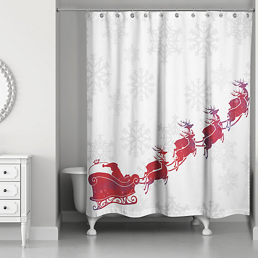 Santa S Sleigh Shower Curtain In Red, Red White Shower Curtain