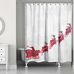 Santa's Sleigh Shower Curtain in Red/White