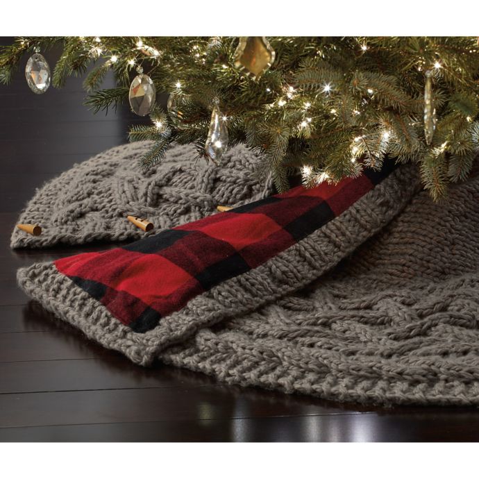 Beekman 1802 Heirloom Holiday Chunky Knit Tree Skirt in Grey Bed Bath