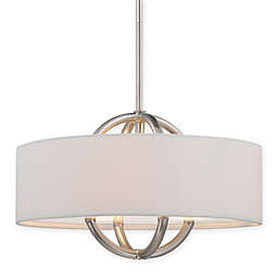 3-Light Drum Pendant in Nickel with Fabric Shade and Etched Glass Diffuser