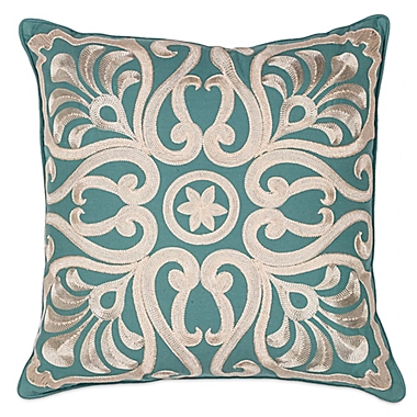 Kas&reg; Damask Square Throw Pillow in Teal. View a larger version of this product image.