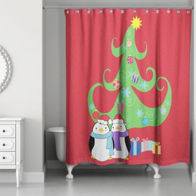 red and green shower curtain