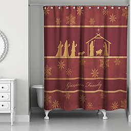 Golden Nativity Shower Curtain in Red