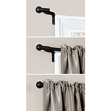 Smart Rods 48 to 120-Inch Easy Install Adjustable Café Window Rod with Ball Finials in Black. View a larger version of this product image.