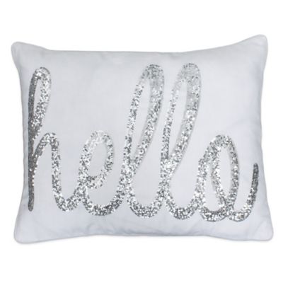 Thro Hello Sequin Script Throw Pillow In White Silver Bed Bath