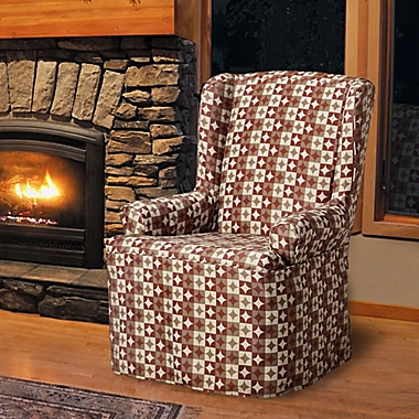 FurnitureSkins&trade; Avalon Wingback Chair Slipcover in Rustic Red. View a larger version of this product image.