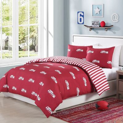 Lala Bash Franklin Trucks Reversible Comforter Set In Red Bed