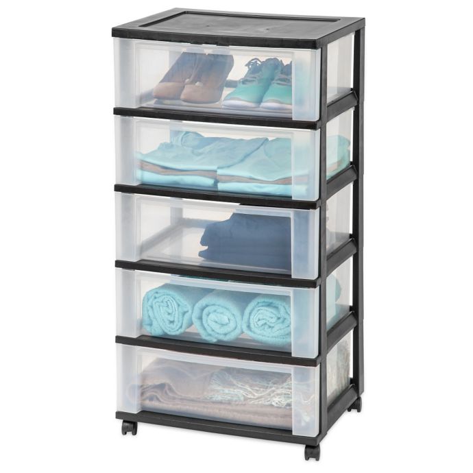 Iris 5 Drawer Wide Storage Cart In Black Bed Bath Beyond