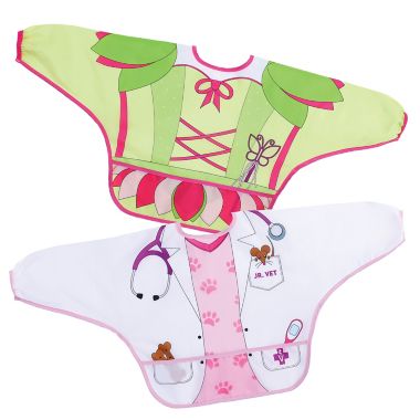 Dreambaby&reg; 2-Pack Fairy and Vet Food and Fun Character Bibs/Smocks with Sleeves. View a larger version of this product image.
