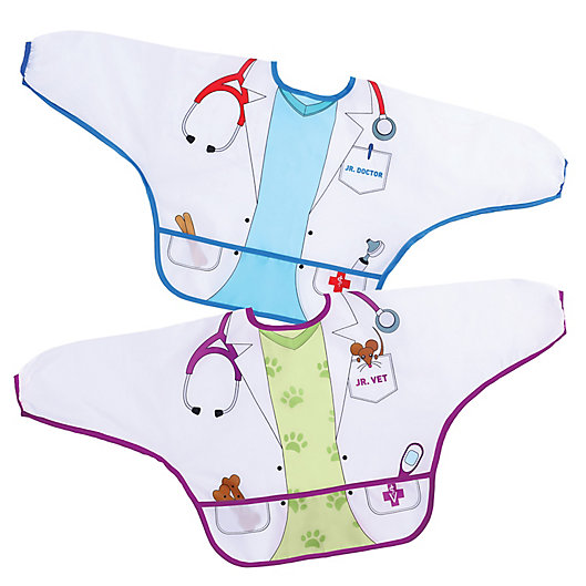 Alternate image 1 for Dreambaby® 2-Pack Vet and Doctor Food and Fun Character Bibs/Smocks with Sleeves