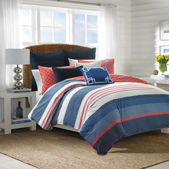 Nautica® Hawes Duvet Cover Set in Navy/Coral | Bed Bath ...