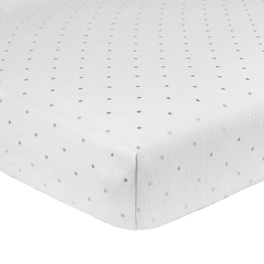 Alternate image 1 for Just Born® Sparkle Star Fitted Crib Sheet in Grey