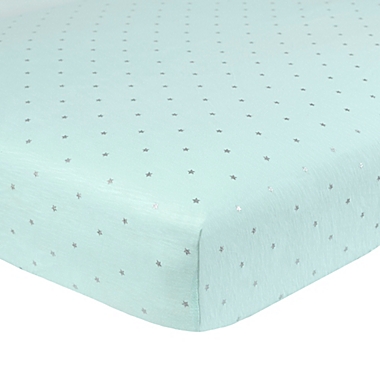 Just Born&reg; Sparkle Star Fitted Crib Sheet in Aqua. View a larger version of this product image.