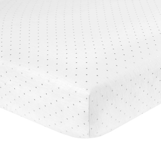 Alternate image 1 for Just Born® Sparkle Dot Fitted Crib Sheet in White