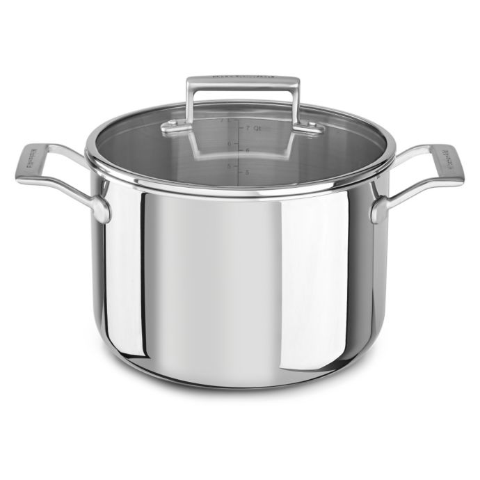 Kitchenaid® 8 qt. Tri-Ply Stainless Steel Stock Pot  Bed Bath & Beyond