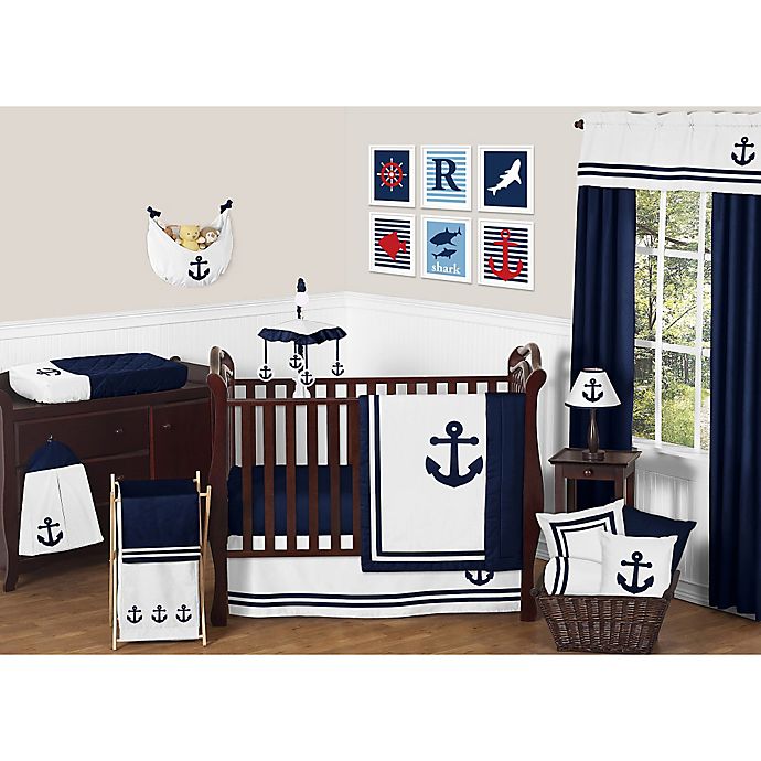 Sweet Jojo Designs 2-Piece Anchors Away Nautical Navy and White Decorative Accent Throw Pillows