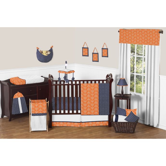 Sweet Jojo Designs Arrow Crib Bedding Collection In Orange Navy